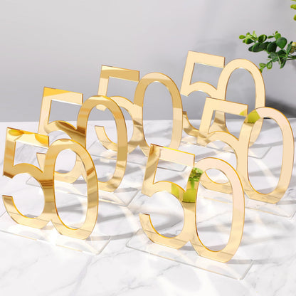 Threehoney 12 Pcs Mirror Gold 50th Birthday Decorations for Men and Women Acrylic Anniversary Decorations Table Numbers Centerpieces for Birthday Party