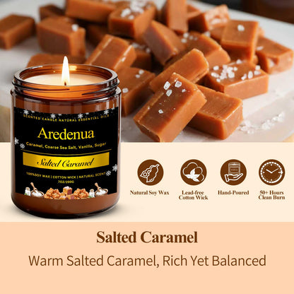 Salted Caramel Candle | Odor Eliminating Candles - 7oz Soy Candles for Home, Warm Sweet Aroma Relaxing Home Scented Candles, Aromatherapy Candle Gift for Women & Men