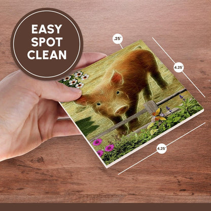 3dRose CST_9081_4 Little Pig-Ceramic Tile Coasters, Set of 8