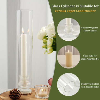 Hurricane Glass Candle Holders 4Pcs Fluted Candlestick Holders for Taper Candles with Cylinder Covers Crystal Candle Sticks Holder Decor for Wedding Birthday Christmas Table Decoration