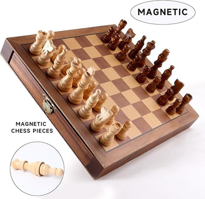 GSE Games &amp Sports Expert 10 Magnetic Chess Set Wooden Chess Board Game Set with Drawers Classic Portable Travel Board Game for Kids &amp Adults