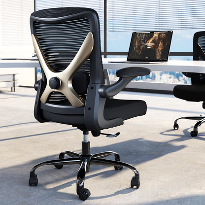 Ergalithic Ergonomic Office Chair - X-Shaped Computer Desk Chair Comfy, Gaming Chair, Office Chair with Lumbar Support, Mesh Office Chairs, Desk Chair for Long Hours(Black Gold)