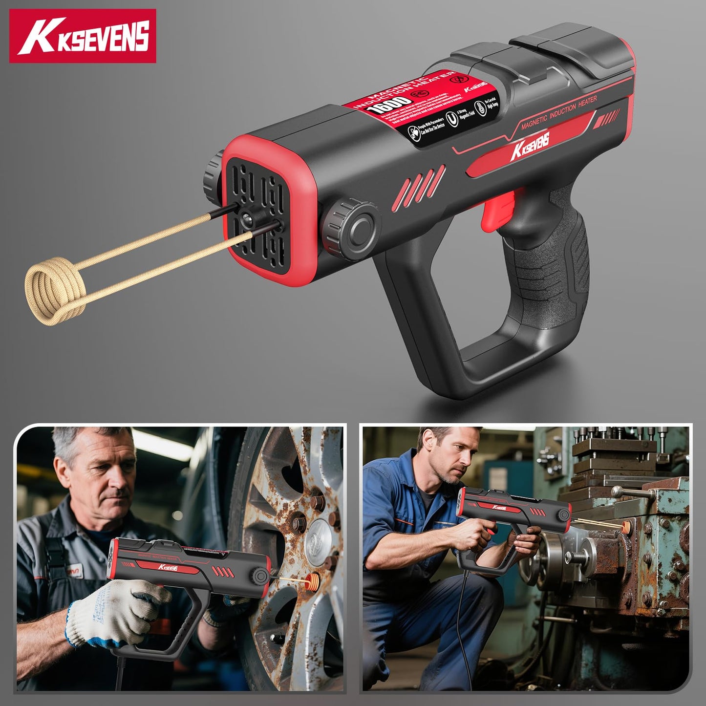 Induction Heater Bolt Removal,1600W 110V Handheld Magnetic Induction Heater Tool with 6 Coils for Rusty Screw Removing,Red