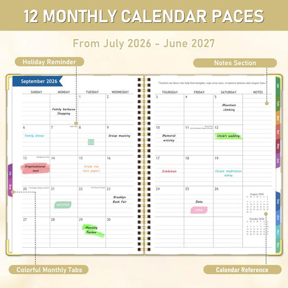 eacher Planner 2026-2027, Jul 2026-Jun 2027 Academic Year, 8.5" x 11" Lesson Planner Book for Teacher Calendar, Spiral Bound Planners, Colorful Monthly Tabs, Planning Stickers, YellowCheckered