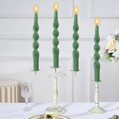 10 Inch Spiral Taper Candles Candlesticks Handmade Set of 4 Unscented Long Candlesticks Tapered Candles Twisted Candle for Wedding Yoga Home Decoration(Green)