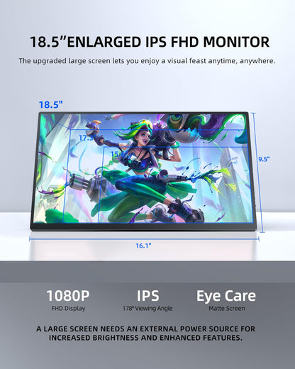 UPERFECT Portable Monitor 18.5" 120HZ 125% sRGB Portable Laptop Monitor w/VESA & Stand, FreeSync HDR Gaming Monitor, 350Nits USB-C & MINI HDMI Travel Second Screen for Laptop, PC, Game Consoles