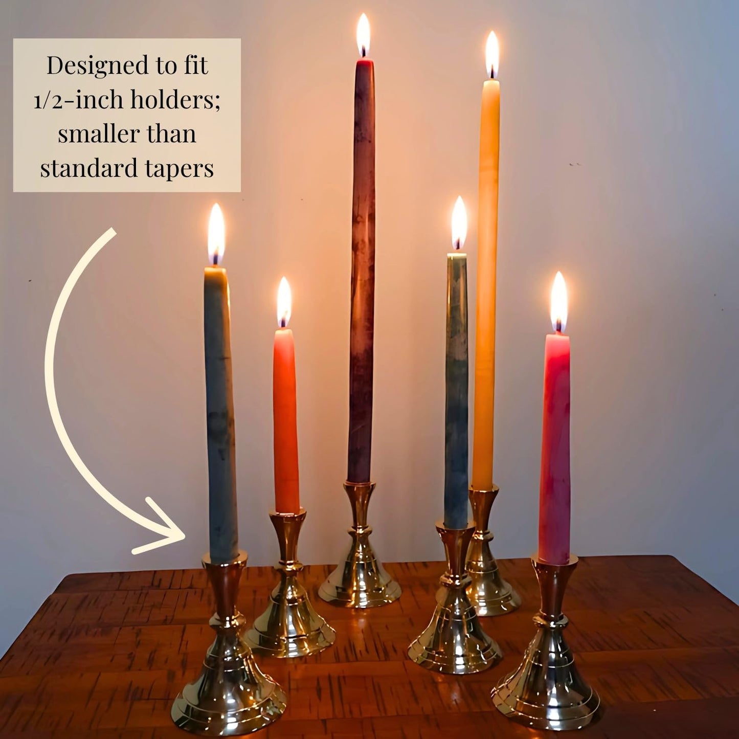 Candlestock Beeswax Taper Candles – 1/2" Diameter, Pure 100% Natural USA Beeswax, Cotton Wick, Dripless, Long-Burning, Handmade in Woodstock- 2 Pairs of Half Inch Tapers (Red, 4 Inch)