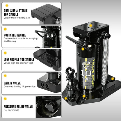 YELLOW JACKET Toe Jack, 10 Ton Saddle/5 Ton Claw 2-in-1 Low Profile Lift Jack, Heavy Duty Hydraulic Claw Jack for Automotive, Machinery, Construction, Farm, Garage