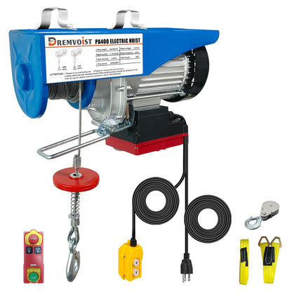 Dremvoist 880lbs Lift Electric Hoist,Wireless/Wired 2 in 1,110v Electric Hoist Winch,Electric Hoist with Remote Control,with 33/66FT Lifting Height,for Garage,Factories,Warehouses,Construction Site