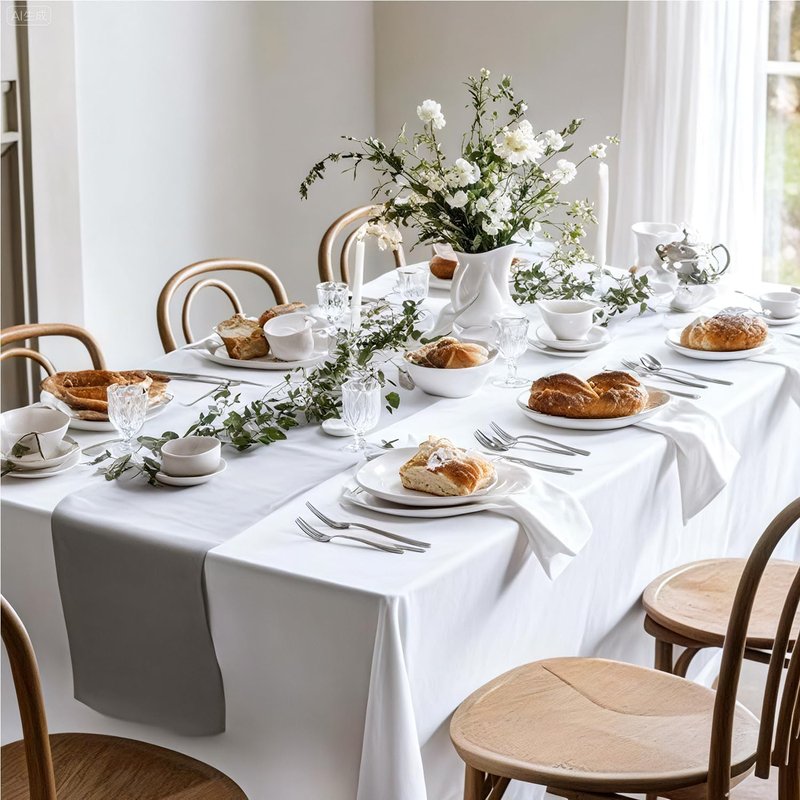 White Tablecloths for Rectangle Tables 10 Pack 60 x 126 Inches Reusable and Washable Table Clothes for 6-8 Ft Tables Polyester Fabric Wrinkle Resistant Heat Proof Table Covers for Wedding Party