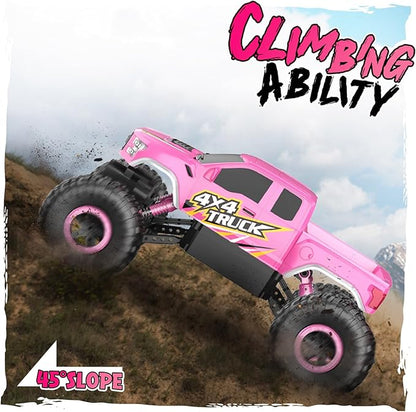 Double E Raptor F150 RC Car 4WD 2 Motors Monster Trucks for Girls 11 Inches Off Road Crawler Vehicle Truck Toy with Rechargeable Battery Gift for Kids 6 7 8 9 10 11 12 Years-Pink