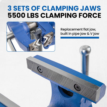 Forward DT08125A 5-Inch Heavy Duty Bench Vise 360-Degree Swivel Base and Head with Anvil (5", Ductile Iron)