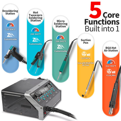 YIHUA 948D IV 5-IN-1 Micro Soldering 1000W Hot Air Rework Desoldering Station with C245 Microsoldering Iron, Hot Tweezers Iron, Desoldering Tool, Suction Pen for BGA SMD Reflow Under the Microscope
