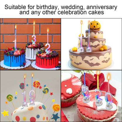 Boao 50 Pcs Birthday Number Candle Set Includes 10 Pcs Multicolor LED Flashing Number Candles with Transparent Shell and 40 Pcs Wax Candles(Colored Candle Style)