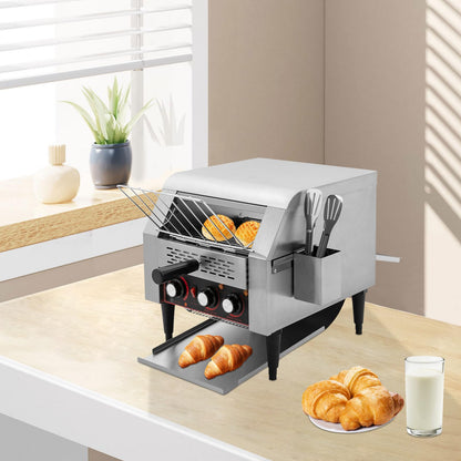 Commercial Conveyor Toaster, 350Slices/Hour 1900W Stainless Steel Heavy Duty Industrial Toasters w/Three-ring Heating Tubes,Countertop Electric Restaurant Equipment for Bun Bagel Bread Baked Food