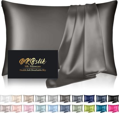 Mulberry Silk Pillowcase - King Size Anti-Acne Cooling Sleep Cover | Natural Satin with Hidden Zipper - Dark Gray