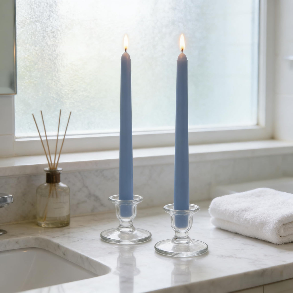 12-Pack Dusty-Blue Taper Candles, 10 Inch Unscented Dripless Candlesticks, Long-Lasting Burn Time of 7-8 Hours, Perfect for Home Décor Dinner Party Meditation