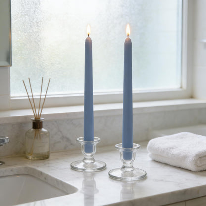 12-Pack Dusty-Blue Taper Candles, 10 Inch Unscented Dripless Candlesticks, Long-Lasting Burn Time of 7-8 Hours, Perfect for Home Décor Dinner Party Meditation