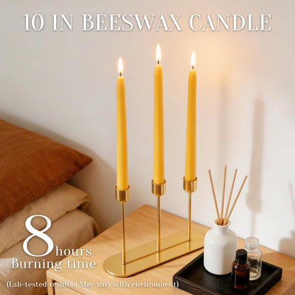 24 Pack Natural Beeswax Taper Candles in Bulk 10 inch Tall - Dripless Candle 100% Pure Unscented Beeswax, 8 Hours Long Burning Time -Yellow