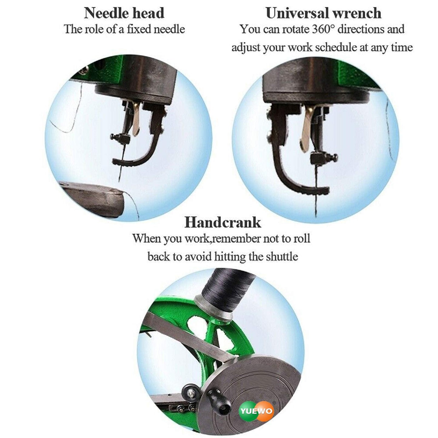 YUEWO Leather Hand Shoe Repair Machine Small Heavy Duty Cobbler Sewing Machine for Manual Sewing Dual Cotton Nylon Line Green