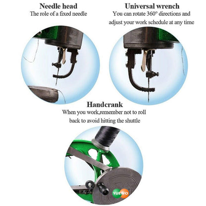 YUEWO Leather Hand Shoe Repair Machine Small Heavy Duty Cobbler Sewing Machine for Manual Sewing Dual Cotton Nylon Line Green