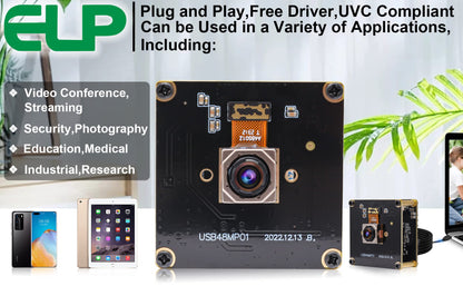 ELP 48MP Fast Autofocus USB Camera Module with 70degree No Distortion Lens for Computer Mini UVC USB2.0 Industrial Webcam Board 8000 * 6000 USB with Camera for Laptop PC Raspberry pi Jetson Nano