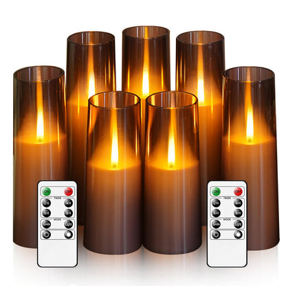 kakoya Flameless LED Candles Upgraded Realistic Flickering Flame,7Pcs Battery Operated Candles with Remote Timers,LED Pillar Candles for Home Decor,Christmas,and Parties（Grey）