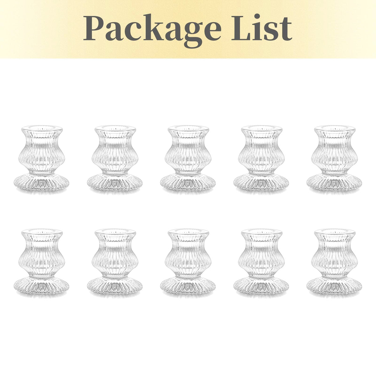 Hewory Glass Taper Candle Holders: 10PCS Clear Candle Holder Candlestick Holders, Crystal Ribbed Candle Sticks Holder Decor for Table Centerpiece Wedding Advent Wreath Christmas Thanksgiving Dinner