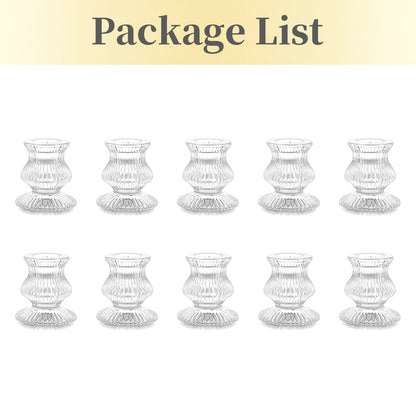 Hewory Glass Taper Candle Holders: 10PCS Clear Candle Holder Candlestick Holders, Crystal Ribbed Candle Sticks Holder Decor for Table Centerpiece Wedding Advent Wreath Christmas Thanksgiving Dinner