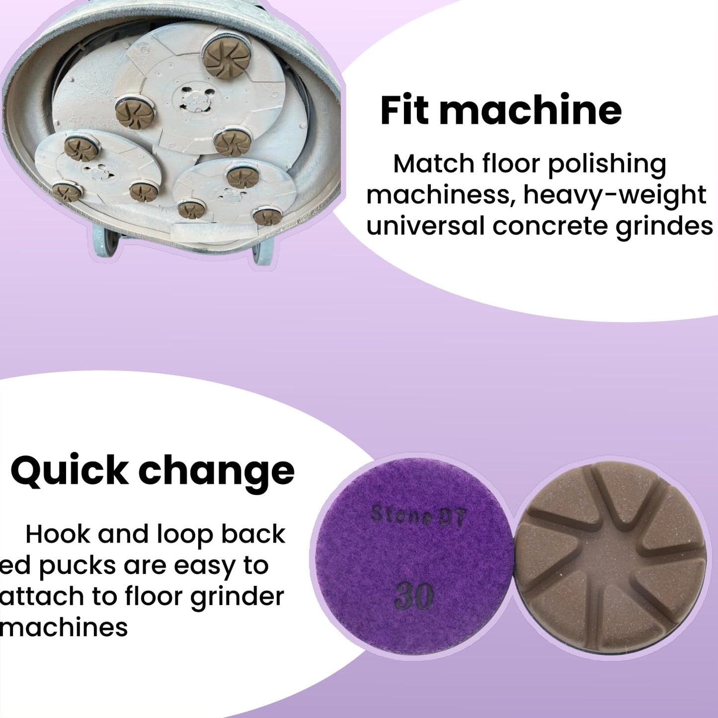 Hybrid Diamond Polishing Pucks, 3’’ Floor Grinding Pads for Hard Concrete Surface, Compatible with Ride-on/Walk-Behind Floor Grinder, Aggressive Ceramic Bond, 30#, 9PCS