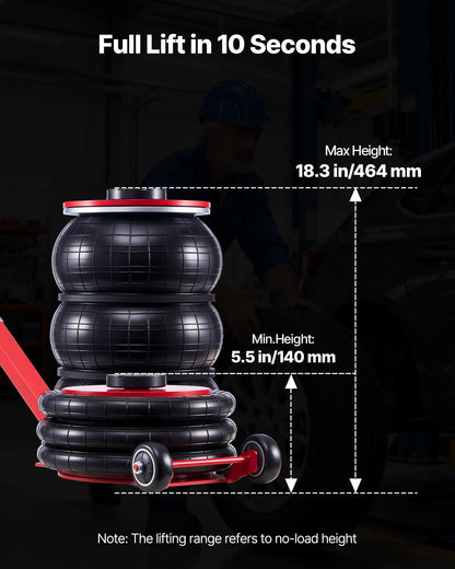 VEVOR Air Jack, 5 Ton/11023 lbs Triple Bag Air Jack, Airbag with Six Steel Pipes, Lift Up to 18.3 inch/464 mm, 4-10 s Fast Lifting Pneumatic with Adjustable Long Handle for Cars, SUVs, Pickup Trucks