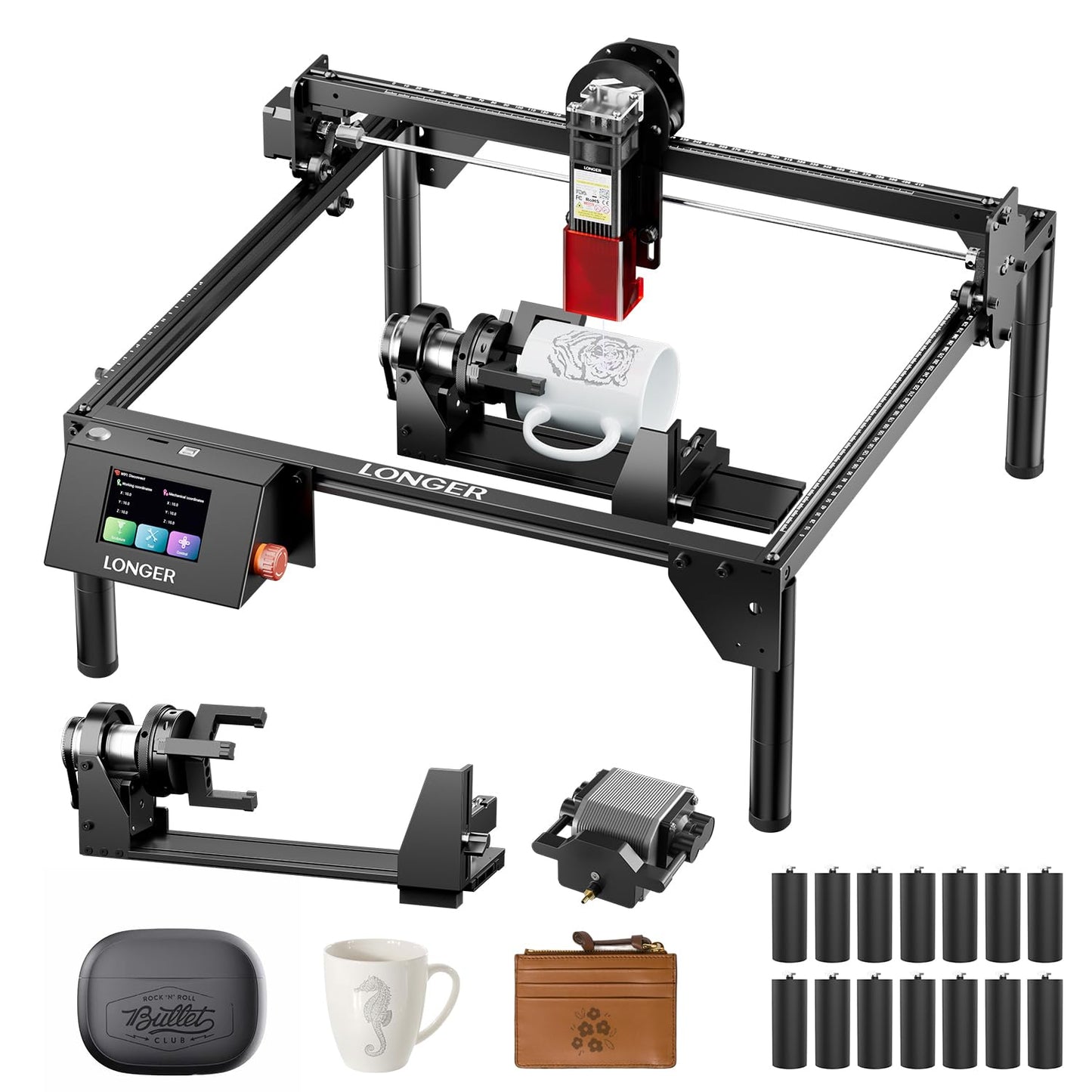 Longer RAY5 10000mW Laser Engraver, Wood/Leather/Acrylic Engraving Cutting Machine, DIY Desktop Laser Cutter with Safety Protection, Air Assist & 3 in 1 Roller
