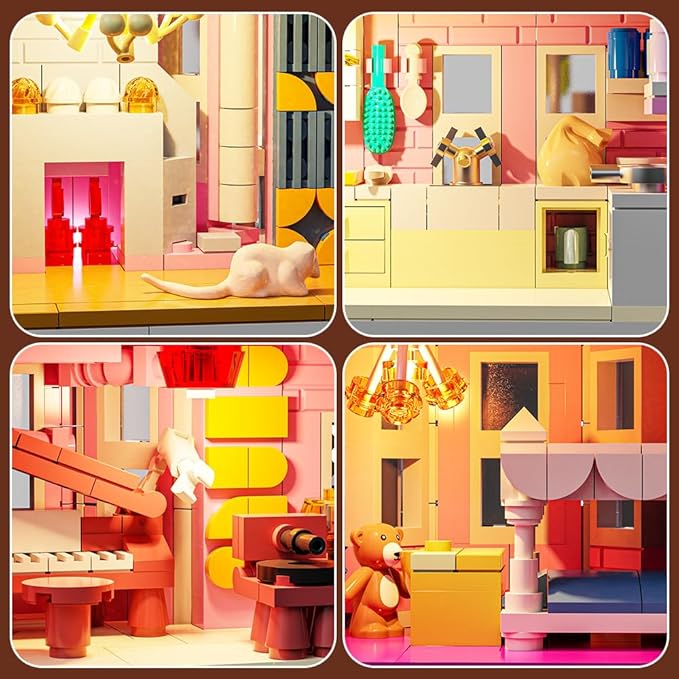 1349PCS Pink Palace House Building Set Halloween Haunted House Blocks Toy with Lights Christmas for Teens Girls 12+ Halloween House Kit for Kids Adults