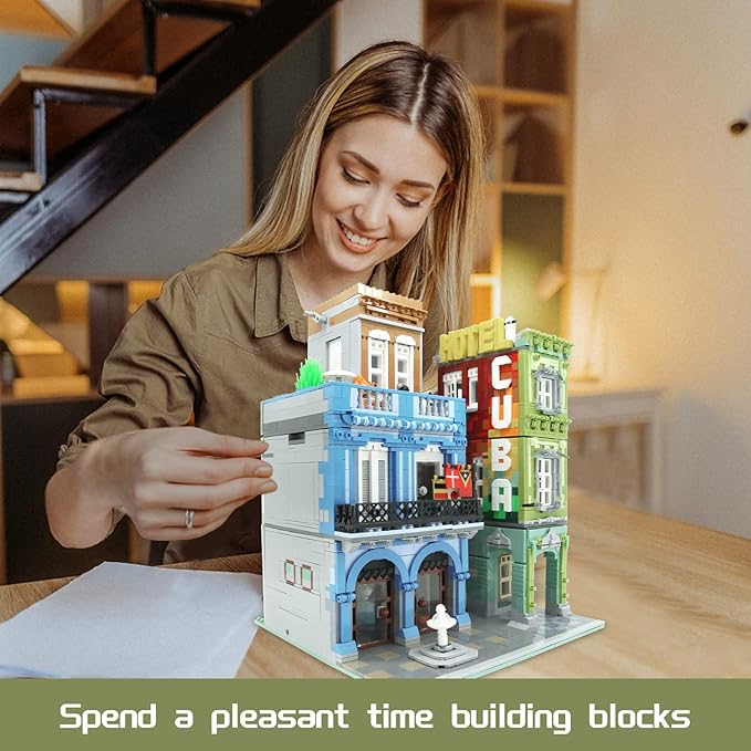 ZenithFlow Street View Building Blocks Kit Cuba Hotel Mini Blocks Construction Toys European Architecture Model House Store Building Set Idea Gifts Home Decoration Collection for Adults (3959 PCS)