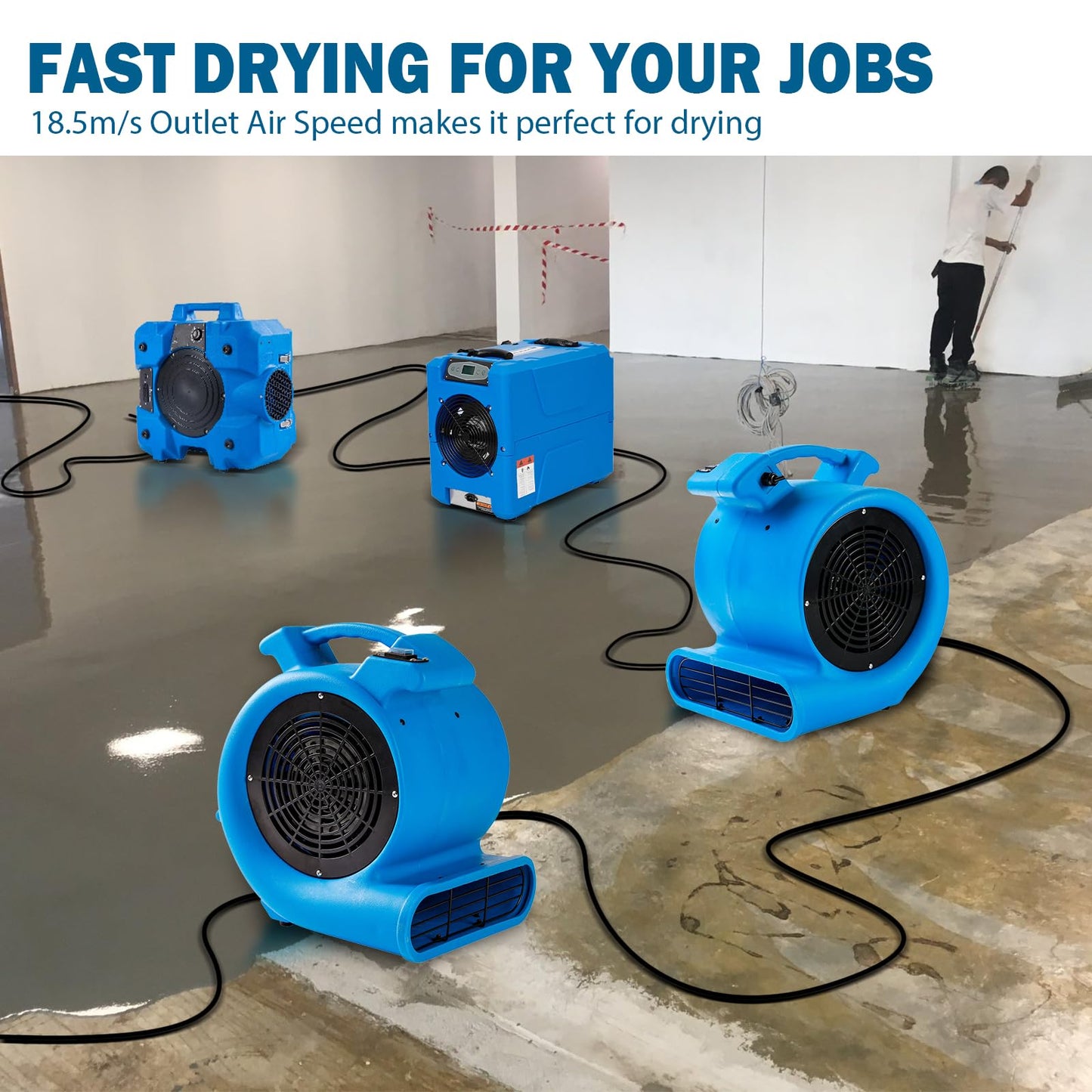 Mounto 1/2hp Air Mover Floor Drying Blower Fan - Powerful 1/2HP Motor Carpet Dryer, 2200 CFM Air Flow, Lightweight Design, 2-Speed Settings for Drying, Cooling & Circulation