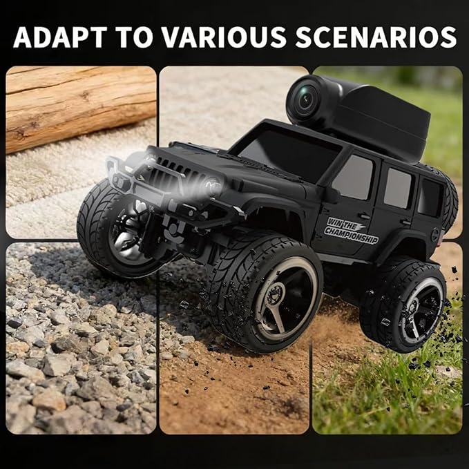 1:64 Scale 4WD Alloy Mini RC Crawler Car with FPV Camera 2.4GHz RTR Off-Road Mini Desktop RC Drift Car with LED Lights Adjustable Speed Dual Mode Model Vehicle Toy Gift for Adults Kids