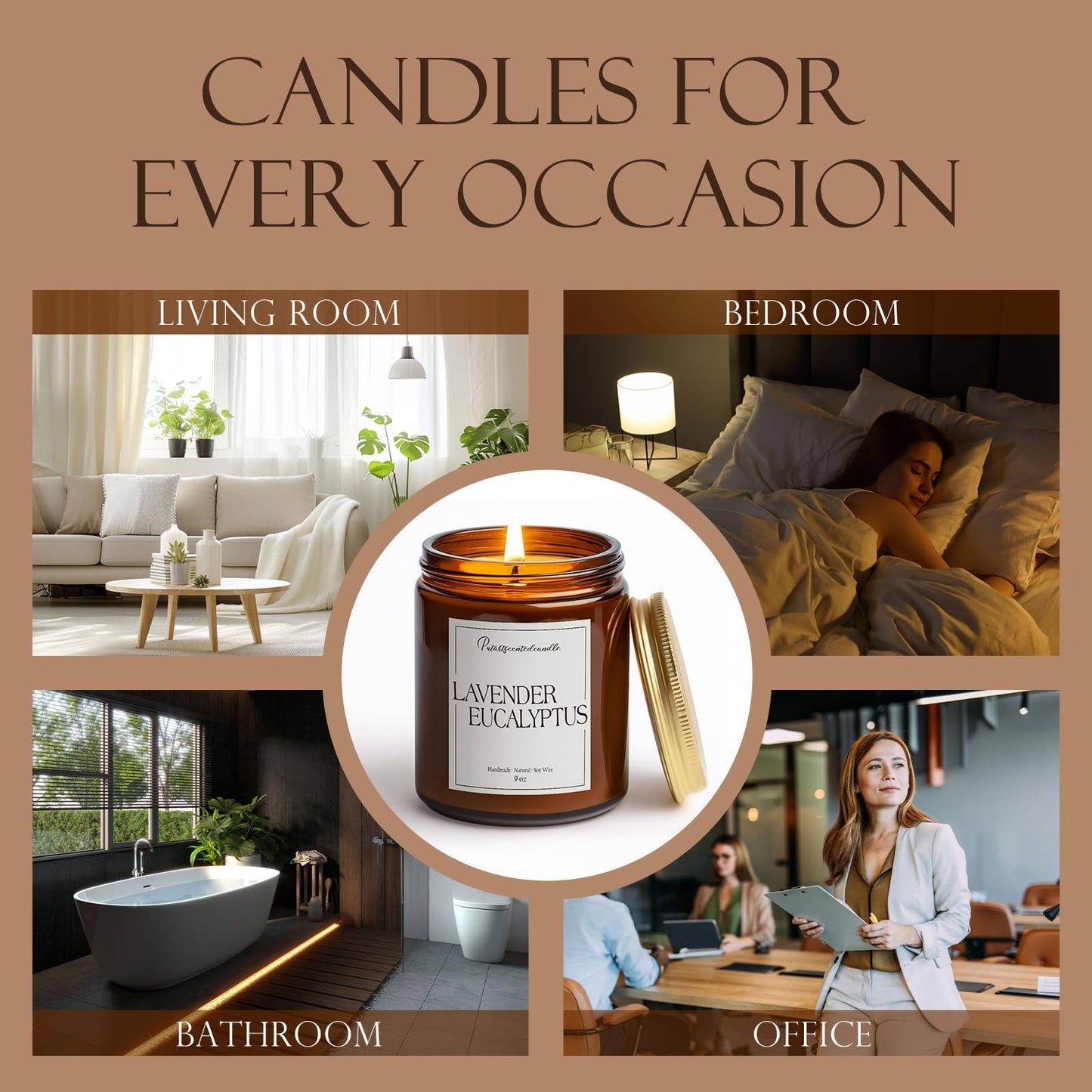 Putart Lavender & Eucalyptus Scented Candles for Home, Natural Soy Wax Aromatherapy Non Toxic Candle Gifts for Women Men, Home Fragrance Decoration Glass Jar Candle for Meditation and Relaxation (9oz)