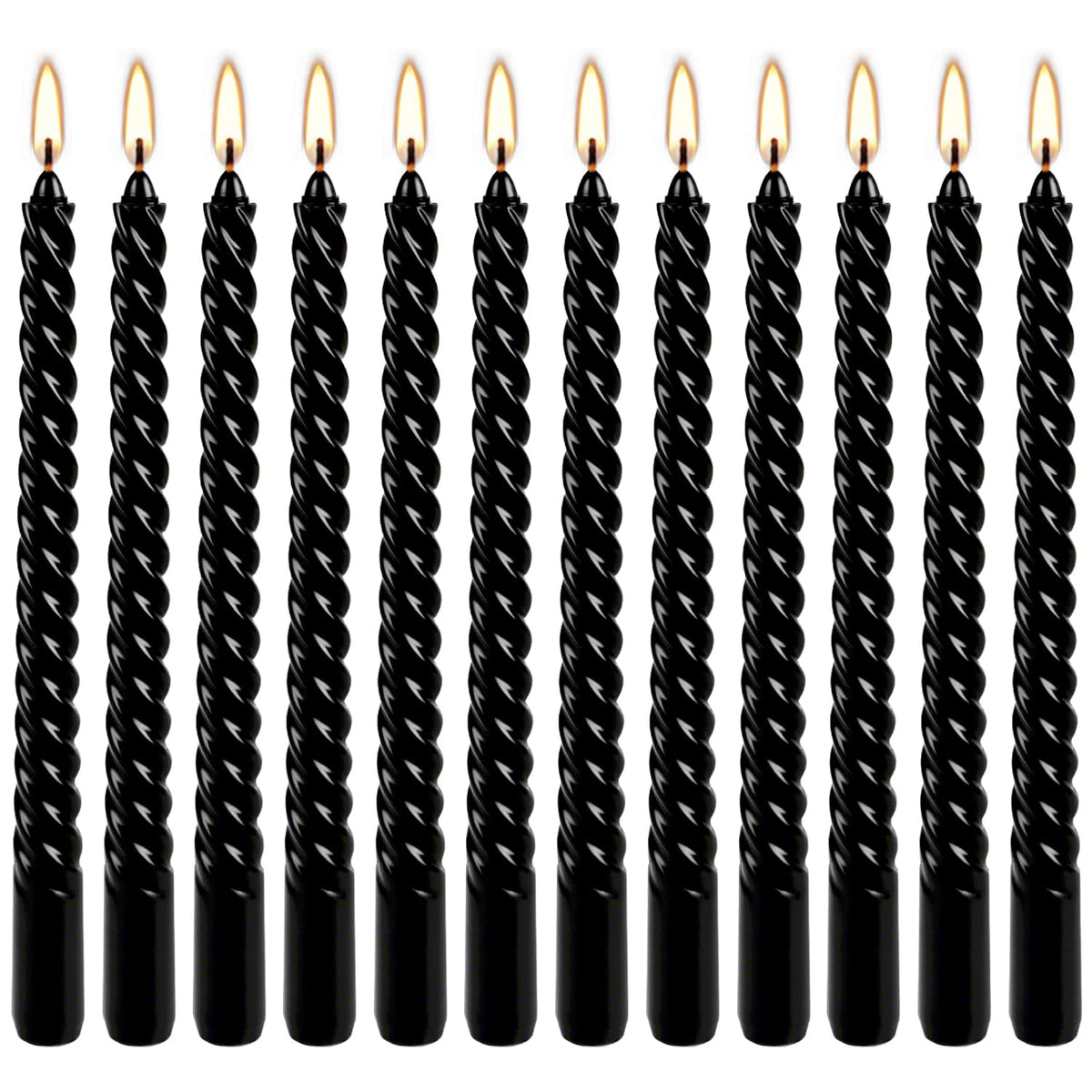12-Pack 10' Tall Black Spiral Taper Candle Set - Dripless, Smokeless for Halloween&Christmas, Unscented Candlesticks, Dripelss Tapered Candles for Table Rituals,Memorial Prayer Wiccan Rituals.