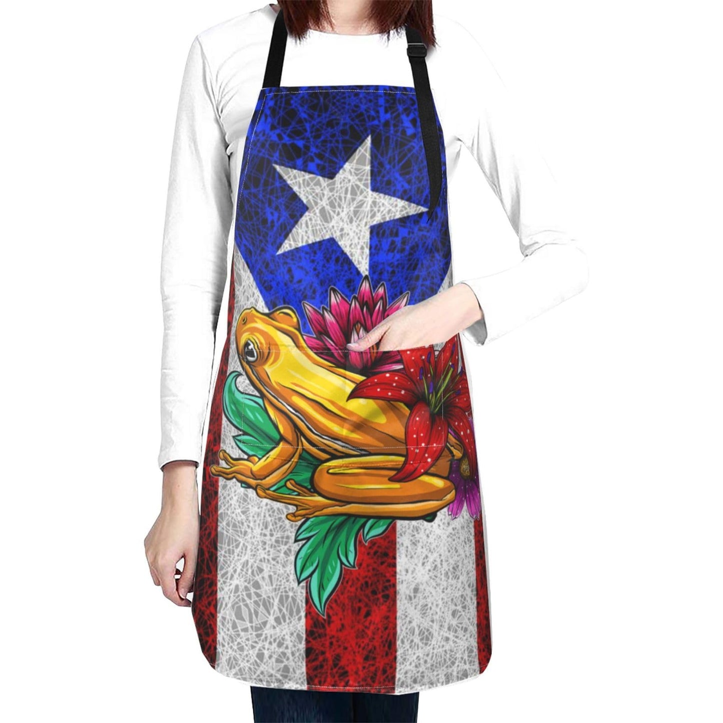 ROSIHODE Puerto Rico Flag Apron,Home Kitchen Cooking Baking Gardening Aprons With Large Pockets for Women Men