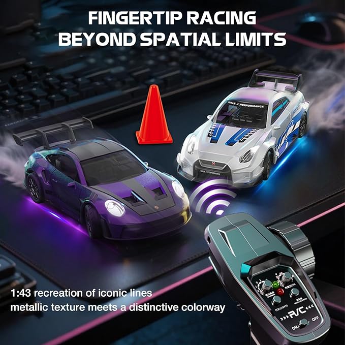 1/43 Scale RC Drift Car Mini GTR35 RC Model Car 2.4GHz 4WD RC Alloy Vehicles with Gyro &amp LED Lights for Adults Hobby Toys (Black)