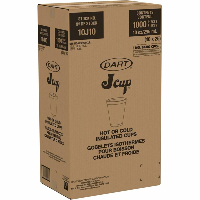 Dart 10J10 Foam Drink Cups, 10oz, White, 25 per Bag (Case of 40 Bags)