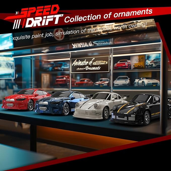 Desktop Mini Size 1:64 Scale 4WD RC Drift Car with Skill-Building Drift Control &amp LED Lights – Learn Drift Techniques Fast Charge Adjustable Throttle 2.4GHz Remote – Red