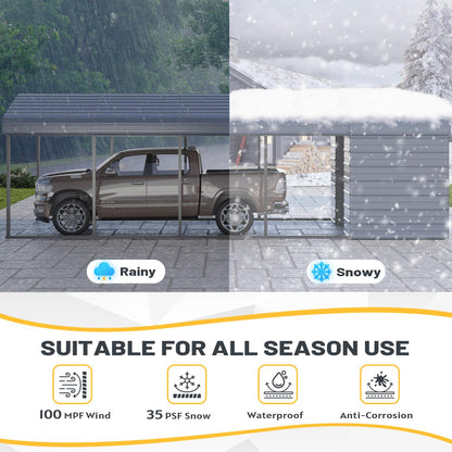 EROMMY 12x25 FT Metal Carport with Side Storage, Heavy Duty Enclosed Carport with Lockable Storage Room, Galvanized Steel Vehicle Shelter for Car, Truck & Tools
