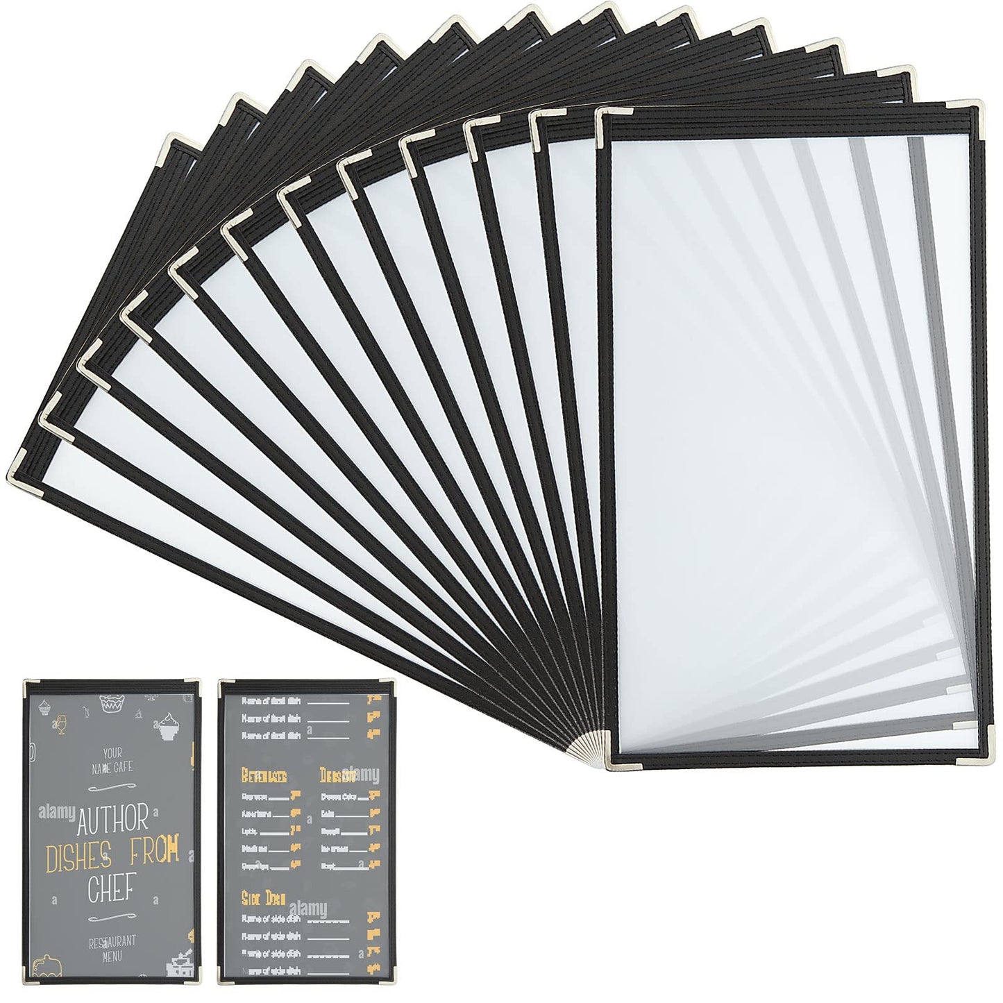 FVIEXE 12PCS 8.5 x 14 Inch Menu Covers Single Page 2 View, Transparent Restaurant Menu Holder for Restaurant Bar Cafe (Black)