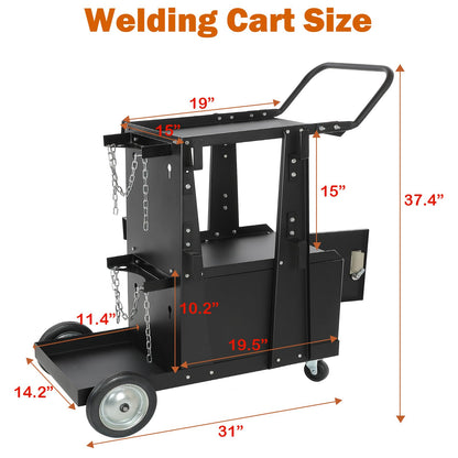 RCARTICH Welding Cart,Heavy Duty Rolling Welder Carts with 360 Swivel Wheels,Large Size Welder Cart for MIG MMA TIG Welding Machine and Plasma Cutter Tank
