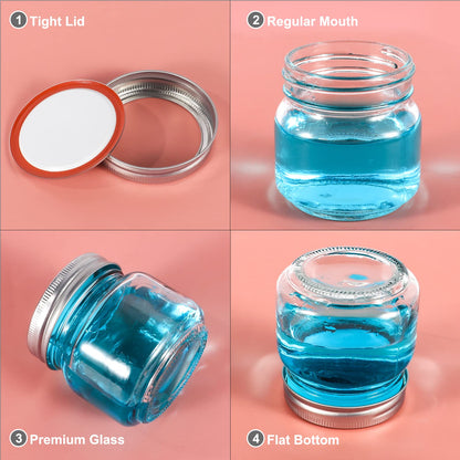 Betrome 8 oz Mason Jars, 24 Pack 240ml Glass Canning Jars with Regular Mouth Lids, Glass Storage Containers for Overnight Oats, Jam, Jelly, Honey, Beans, Spice, Wedding Party Favor, Shower Favor
