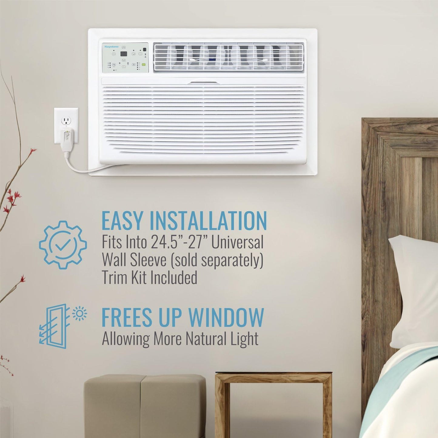 Keystone 12,000 BTU Wall Mounted AC Unit and Dehumidifier, 115V, Wall Unit for Bedroom, Bathroom, Nursery, and Medium Sized Rooms up to 550 Sq.Ft., AC Wall Unit with Remote, Quiet, High Efficiency AC