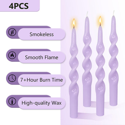 Spiral Taper Candles Twisted Candlesticks -10 INCH Purple Candle Sticks Long Tapered Candle Unscented Candle for Home Dinner Holiday Wedding Party
