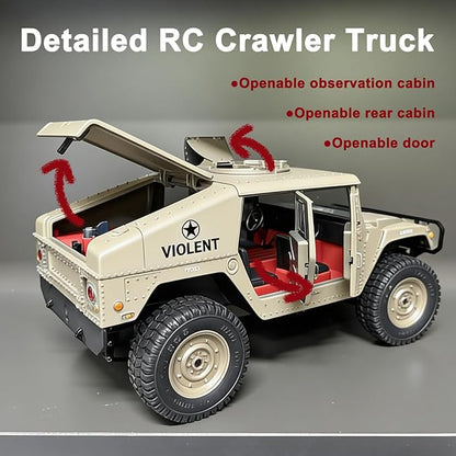 Skymaker RC Military Truck Humvee 2.4Ghz Remote Control Truck 4WD RC Hummer with Winch &amp Machine Gun Khaki