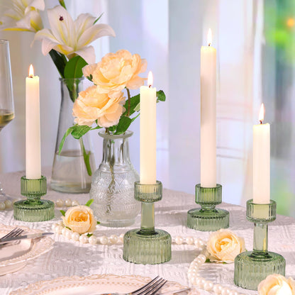 Lanttu Green Glass Taper Candle Holders Set of 6 Candlestick Holders Bulk Combination Candle Holders Crystal Candle Holders for Wedding, Table Centerpiece, Home Decoration